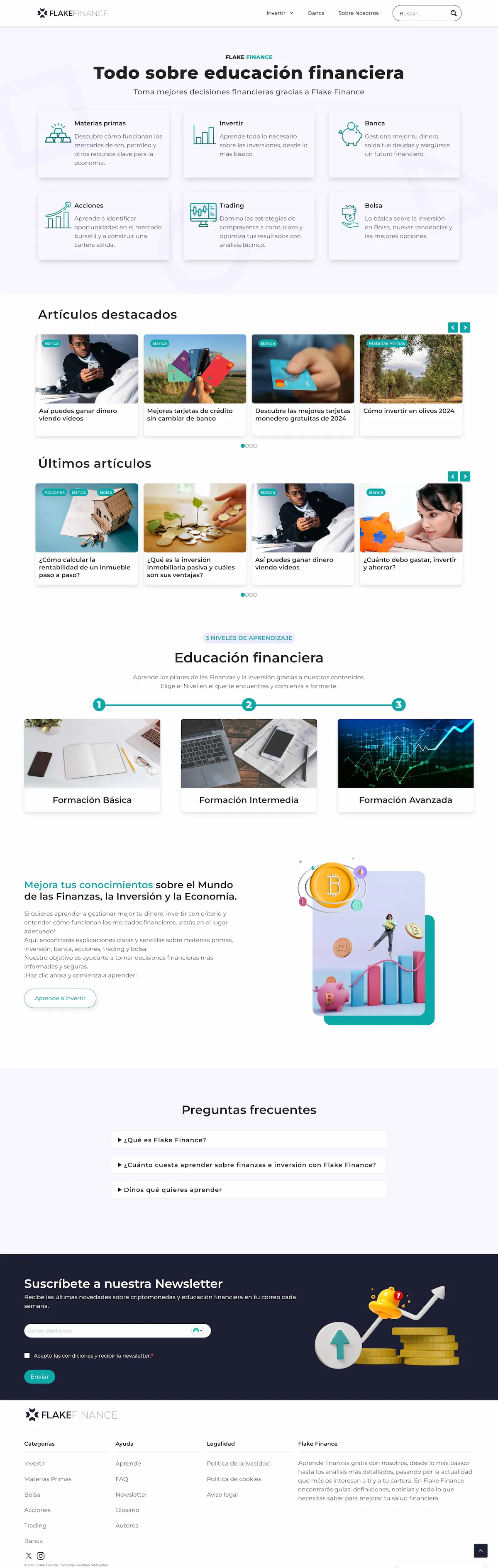 Vista completa de página web Flake Finance